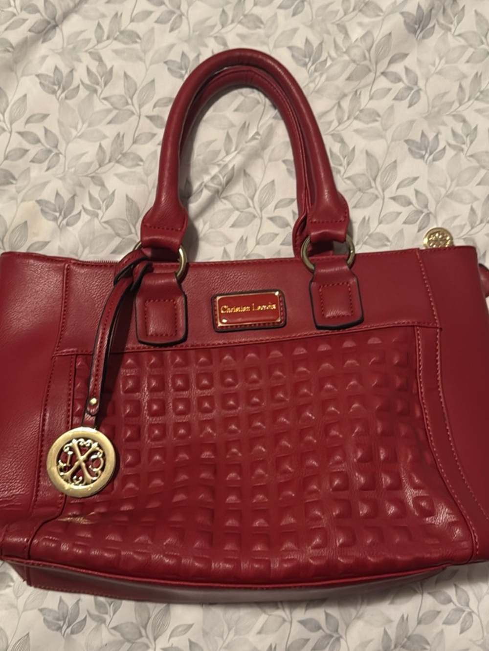 Christian Lacroix Red Quilted Shoulder Tote with Gold Accent Charm